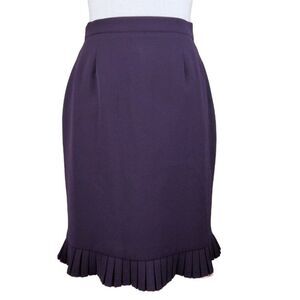 Vintage 80s Petite Skirt 10 Purple Pleated Ruffle Pink Trim Trumpet Career Work